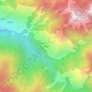 Topografische kaart Parigau, hoogte, reliëf