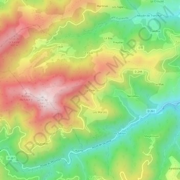Topografische kaart Le Chier, hoogte, reliëf