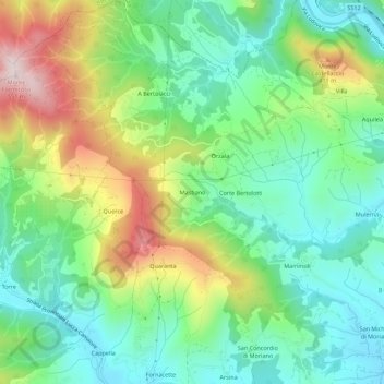 Topografische kaart Mastiano, hoogte, reliëf