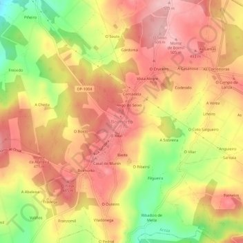 Topografische kaart Boimorto, hoogte, reliëf