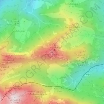 Topografische kaart Hochsalwand, hoogte, reliëf