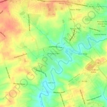 Topografische kaart Bowling Green, hoogte, reliëf