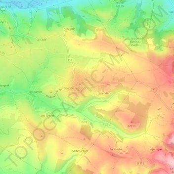 Topografische kaart Trégous, hoogte, reliëf