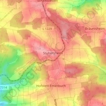 Topografische kaart Stubersheim, hoogte, reliëf