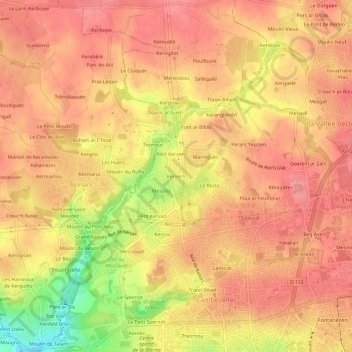 Topografische kaart Kervern, hoogte, reliëf