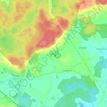 Topografische kaart Hüttenreute, hoogte, reliëf