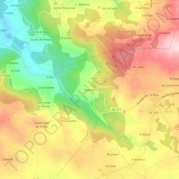Topografische kaart Tasende, hoogte, reliëf