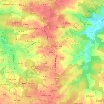 Topografische kaart Laroche, hoogte, reliëf