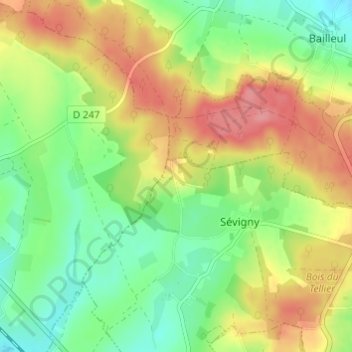 Topografische kaart Les Rouges Verts, hoogte, reliëf