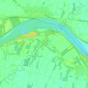 Topografische kaart Borgofranco sul Po, hoogte, reliëf
