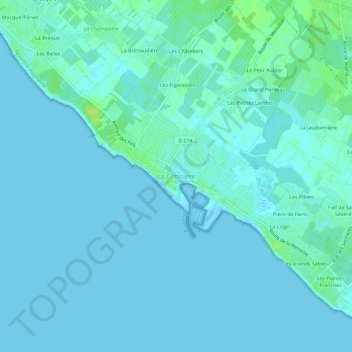 Topografische kaart La Cotinière, hoogte, reliëf