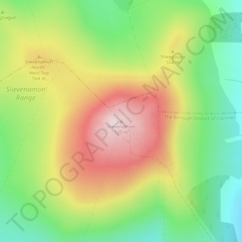 Topografische kaart Slievenamon, hoogte, reliëf
