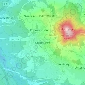 Topografische kaart Diepersdorf, hoogte, reliëf