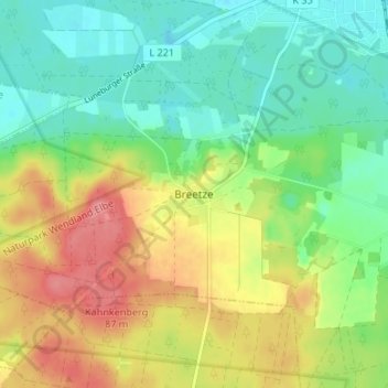 Topografische kaart Breetze, hoogte, reliëf