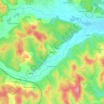 Topografische kaart Barreira, hoogte, reliëf