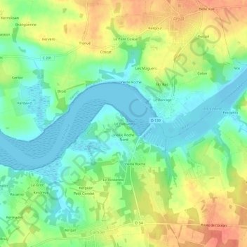 Topografische kaart Le Passage, hoogte, reliëf