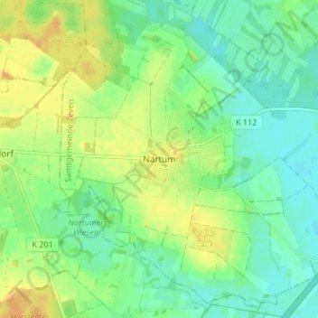 Topografische kaart Nartum, hoogte, reliëf