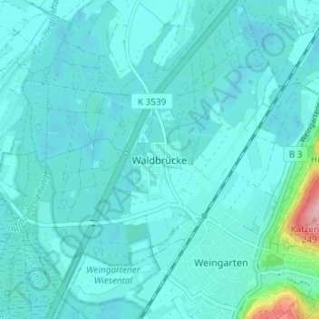 Topografische kaart Waldbrücke, hoogte, reliëf