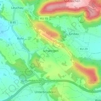 Topografische kaart Schwingen, hoogte, reliëf