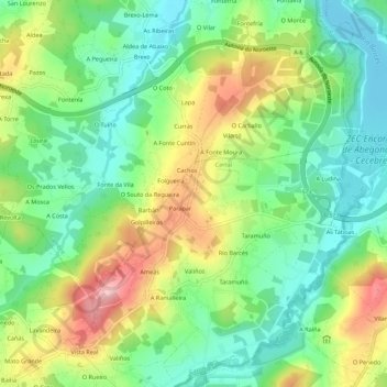 Topografische kaart A Abrigosa, hoogte, reliëf