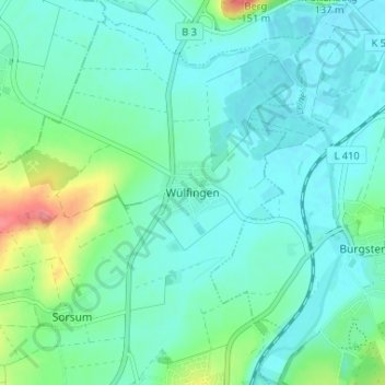 Topografische kaart Wülfingen, hoogte, reliëf