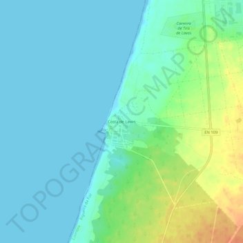Topografische kaart Costa de Lavos, hoogte, reliëf