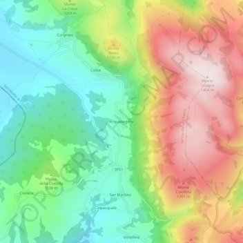 Topografische kaart Acquapagana, hoogte, reliëf