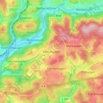 Topografische kaart Alferzhagen, hoogte, reliëf