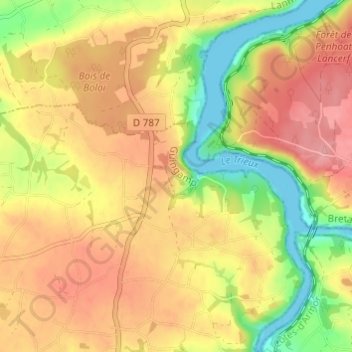 Topografische kaart La Roche-Jagu, hoogte, reliëf