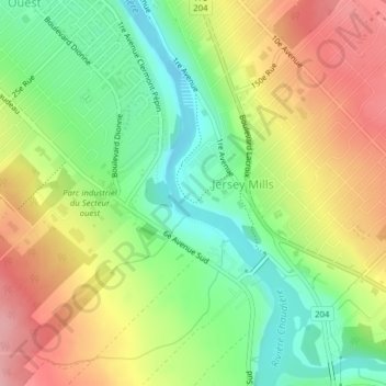 Topografische kaart Pointe Jersey, hoogte, reliëf