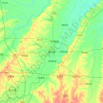 Topografische kaart 潢川县, hoogte, reliëf