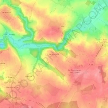 Topografische kaart La Roussière, hoogte, reliëf