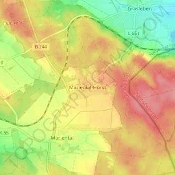Topografische kaart Mariental-Horst, hoogte, reliëf