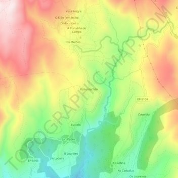 Topografische kaart Rebordechán, hoogte, reliëf