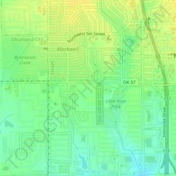 Topografische kaart KOMA-AM (Oklahoma City), hoogte, reliëf