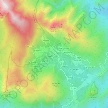 Topografische kaart Pianiccia, hoogte, reliëf