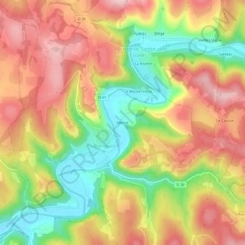 Topografische kaart Merlet, hoogte, reliëf