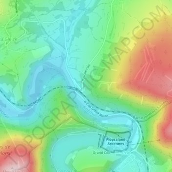Topografische kaart Roanne-Coo, hoogte, reliëf