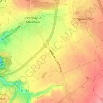 Topografische kaart Les Cinq Fermes, hoogte, reliëf