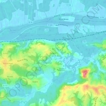 Topografische kaart Burgada, hoogte, reliëf