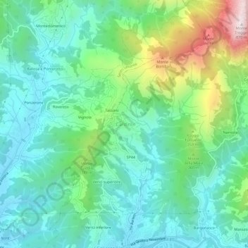 Topografische kaart Cardini, hoogte, reliëf