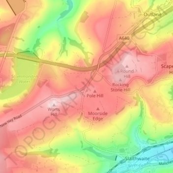 Topografische kaart Pole Moor, hoogte, reliëf