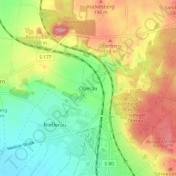 Topografische kaart Oberau, hoogte, reliëf