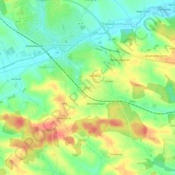 Topografische kaart Irlach, hoogte, reliëf