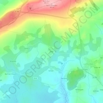 Topografische kaart Litiez, hoogte, reliëf