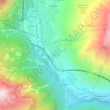 Topografische kaart Verrand, hoogte, reliëf