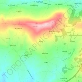Topografische kaart Gandoi, hoogte, reliëf