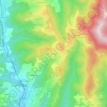 Topografische kaart Le Cocon, hoogte, reliëf