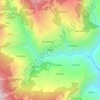 Topografische kaart Phalat, hoogte, reliëf