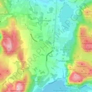 Topografische kaart Haugaland, hoogte, reliëf